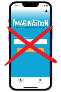 The imaginaition app with a cross through it demonstrating how using AI to improve parenting can be improved